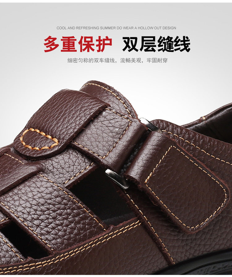 Dép sandal nam da thật đục lỗ thoáng khí chống trượt — Màu nâu, Màu đen chi tiết 14