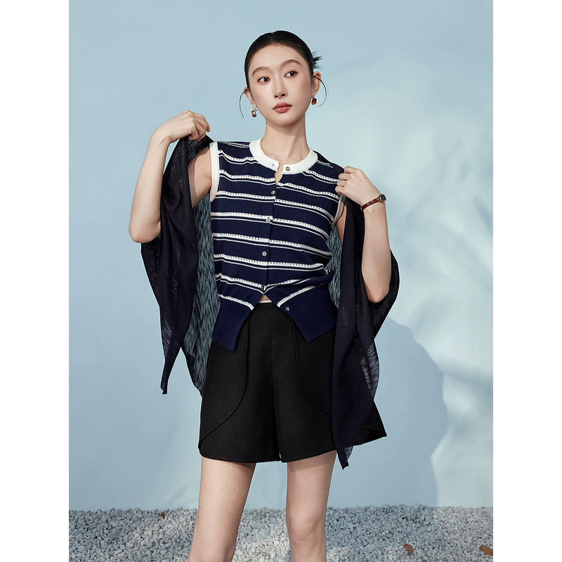 【Miu Retro Style】48-Count Mulberry Silk Wool Color-Block Striped Knit Cardigan + Vest Women's Spring Top 【Miu Retro Style】48-Count Mulberry Silk Wool Color-Block Striped Knit Cardigan + Vest Women's Spring Top