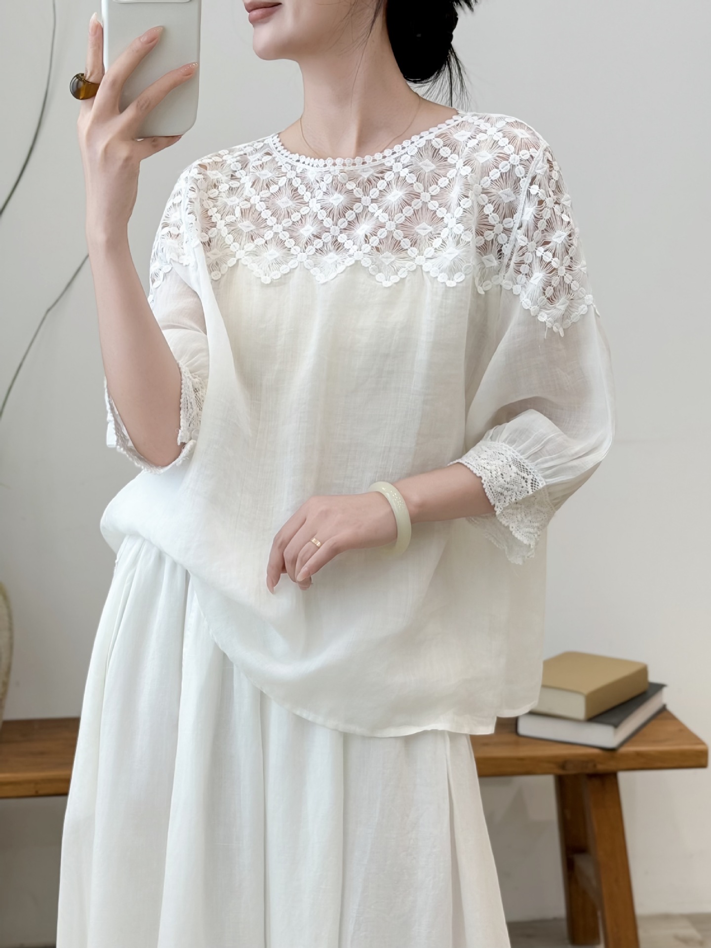 Summer lace solid color thin shirt