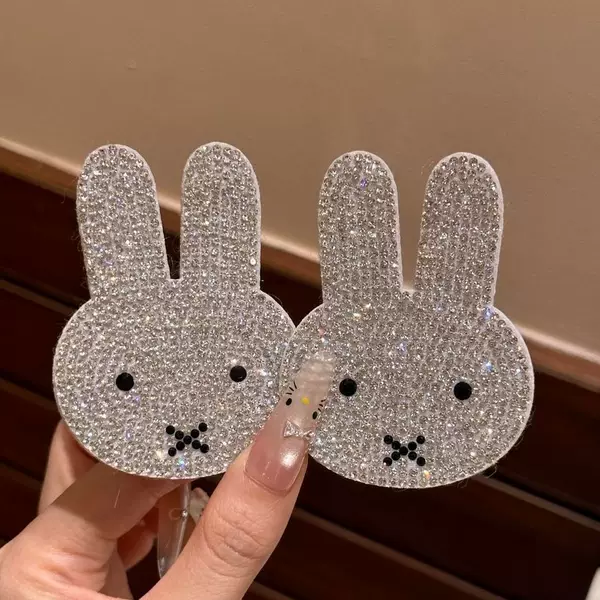 Cute cartoon rhinestone Miffy rabbit adhesive hair clip, niche light luxury with a high-end feel, sparkling rhinestone bangs clip for girls, personalized hair accessory