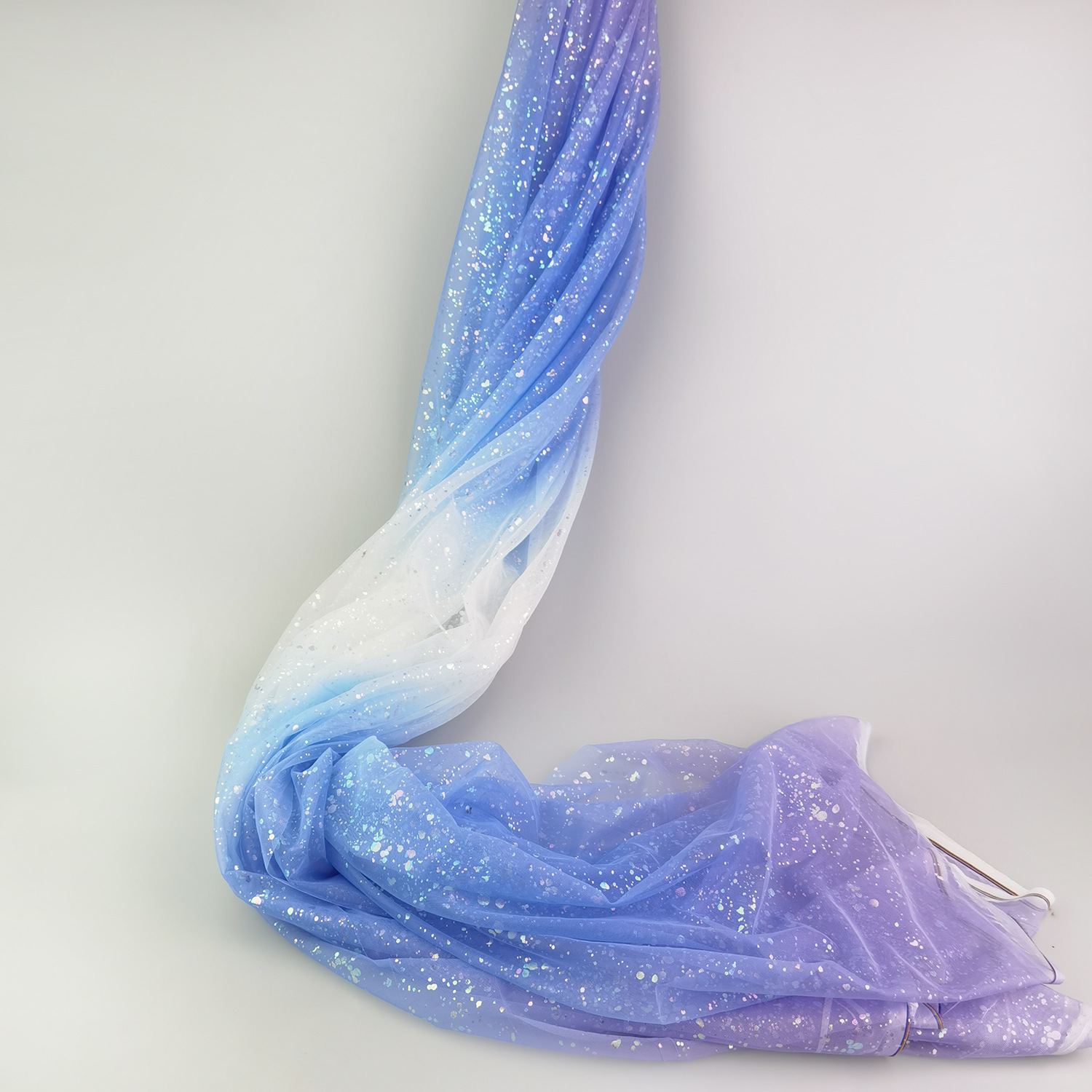 春夏渐变蓝紫色印花网纱面料 晚礼服网纱裙子星光网纱网布 新款