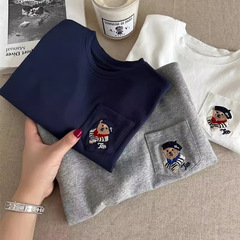 Pure cotton children's T-shirt long-sleeved top 2025 new pocket trendy brand embroidery casual versatile base shirt spring and autumn