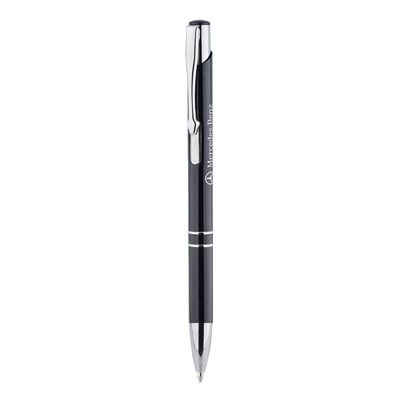 Bolígrafo metálico retráctil en stock con punta inclinada, cuerpo de aluminio, bolígrafo de punta redonda, logotipo personalizable, grabado publicitario, branding, regalo empresarial, bolígrafo de tinta a base de aceite.