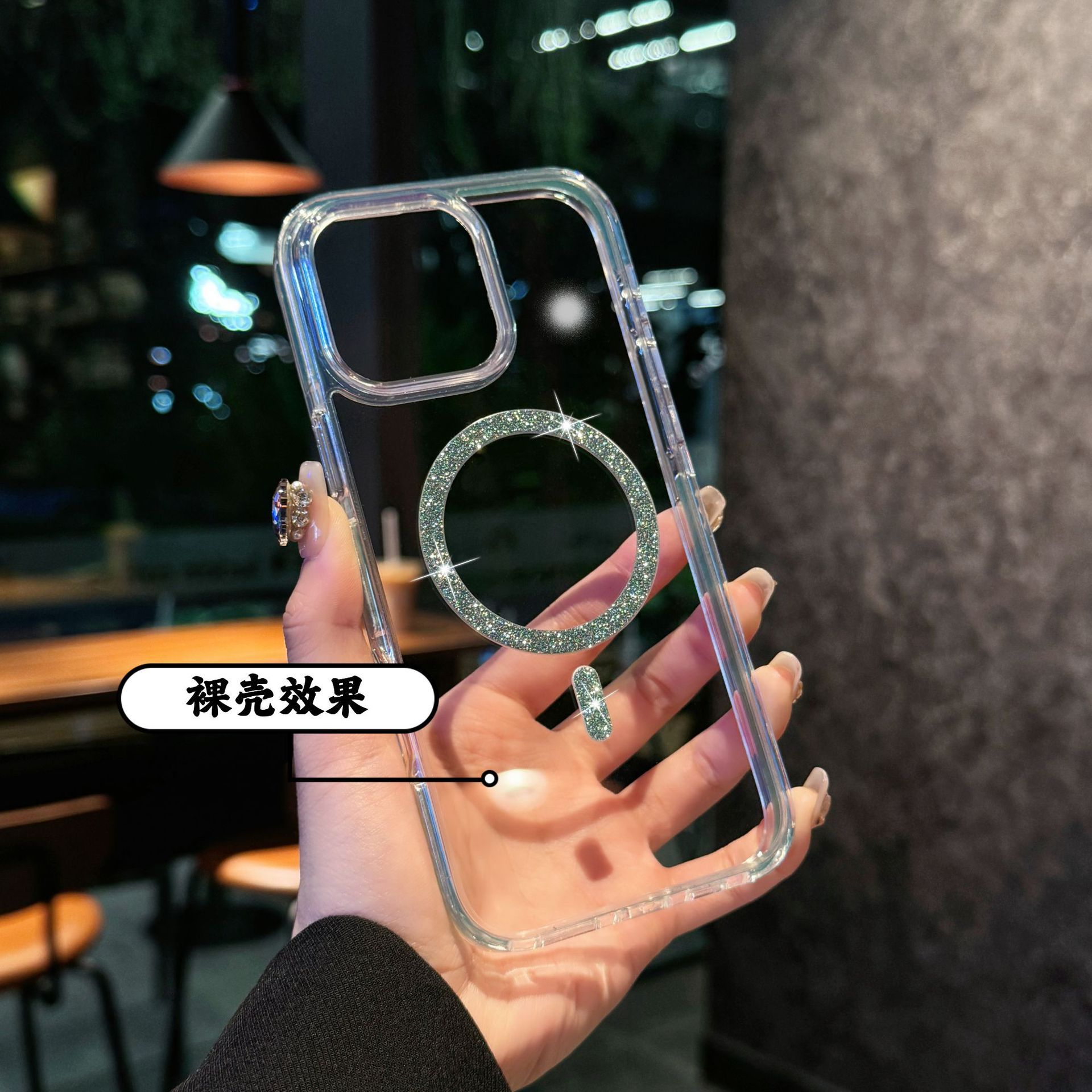 Funda magnética con brillo de cristal de alta transparencia, adecuada para iPhone 17 PRO MAX, iPhone 14, iPhone 15, marco anticaída con bloques de color.