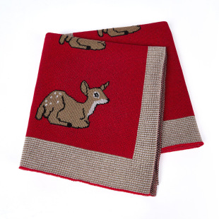 Baby Animal Knitted Blanket Baby Cotton Fawn Blanket Cart Blanket Double-sided Warm Blanket for All Seasons