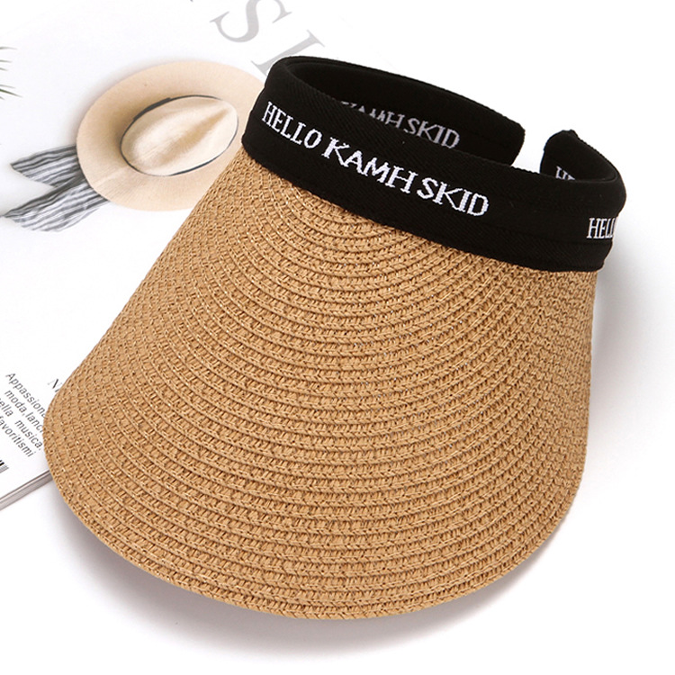 Women's Leopard Print Straw Visor Hat Wide Brim Summer Sun Hat_voghion.com