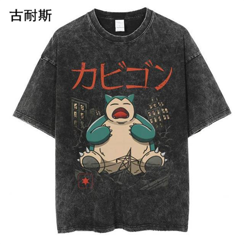 国境を越えたアメリカの水洗いは古い半袖tシャツ男2024夏の新型ゆるいファッションins潮牌卸売りをしている|undefined