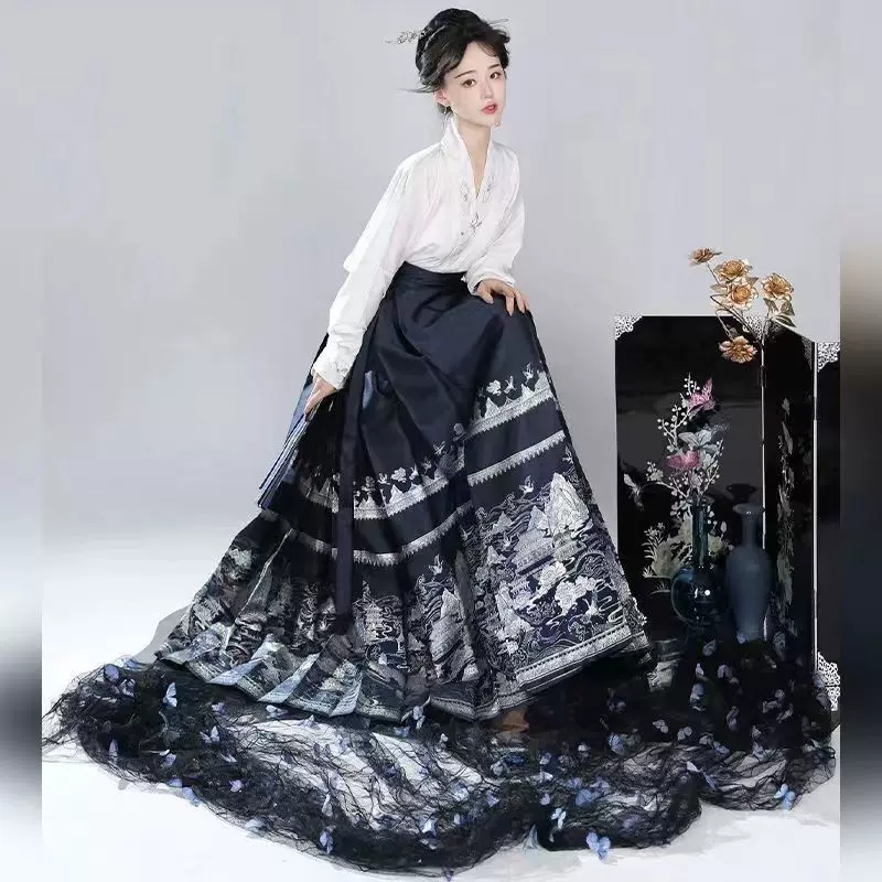 Новый 2024 год Sea Xianshan оригинальная печать новый китайский конский noodles skirt set aircraft sleeve sleeve daily popular Tongming mother