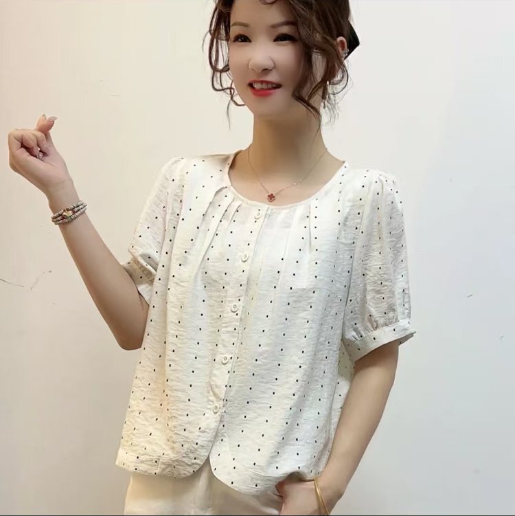 一件代发直播爆款2025夏季新款时尚甜美波点减龄休闲百搭短袖上衣|undefined