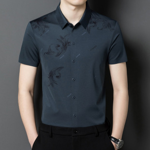 Long-term Supply Summer Men's Ice Silk Traceless Lapel Casual Short-sleeved Shirt Middle-aged Dad Half-sleeved Men's Shirt