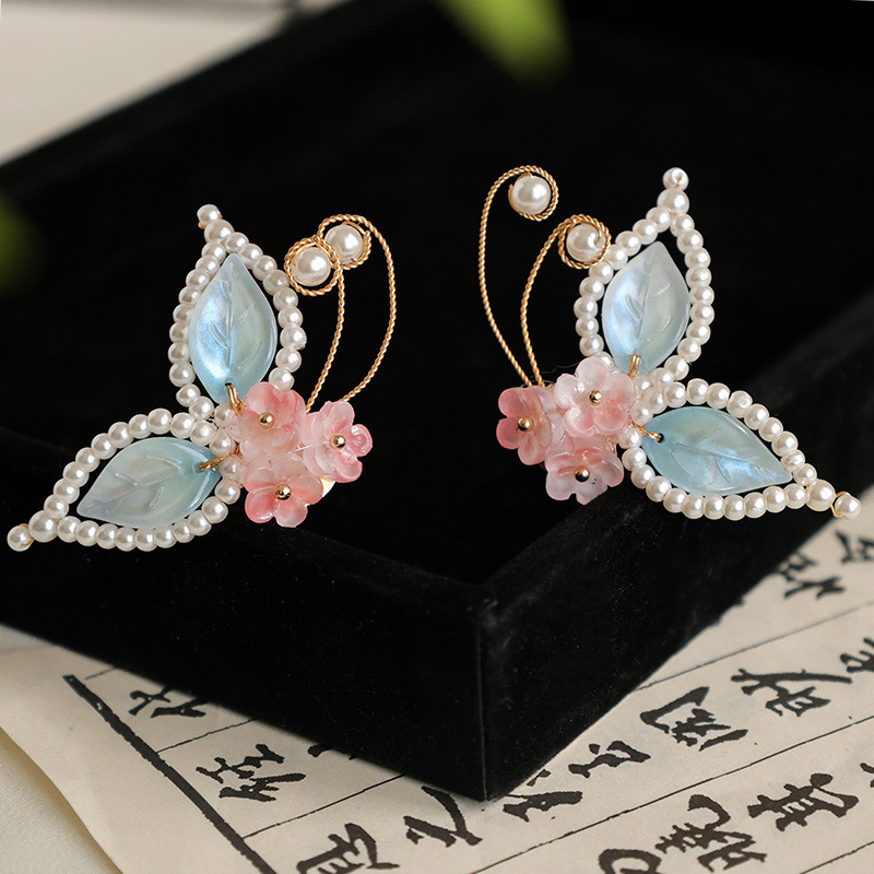 Fresh Butterfly Hairpin, Ancient Style Han Dynasty, Flower Embellished U-Shaped Hairpin, Fairy Hairpin, Headdress, Chinese Style Accessories