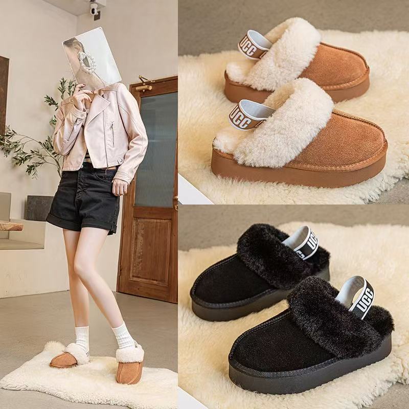 Furry Slippers for Outdoor Wear 2025 Winter New Fashion Versatile Thick-Soled Non-Slip Closed-Toe Warm Genuine Leather Snow Boots