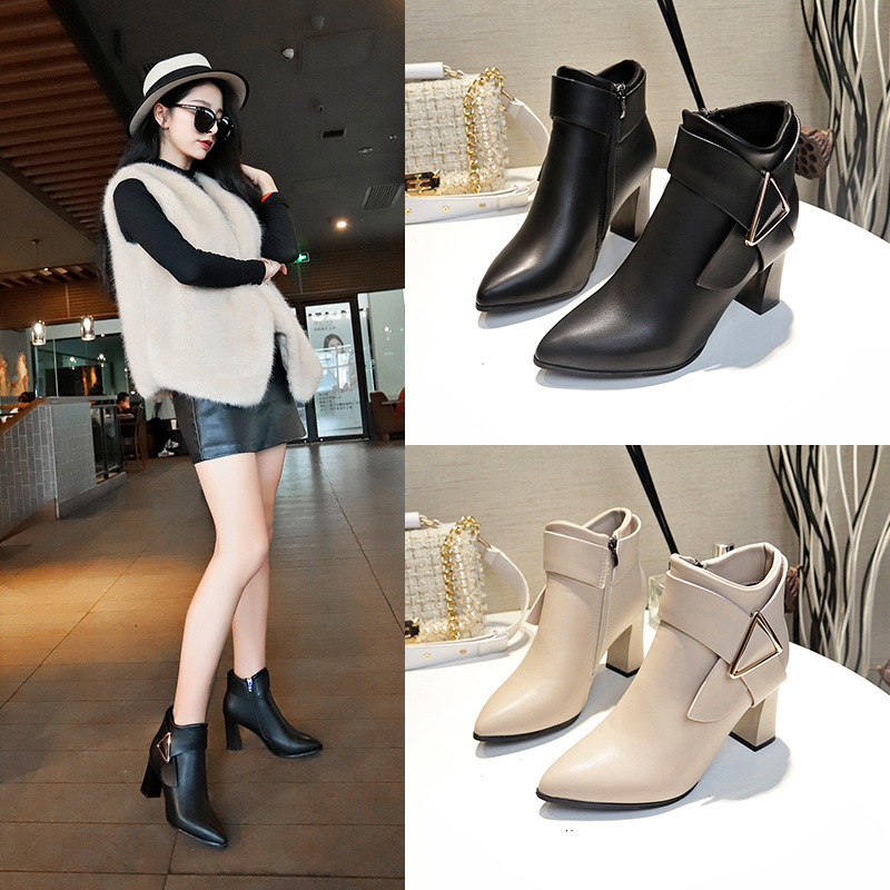 Botines de mujer con tacón ancho y punta para otoño invierno_voghion.com