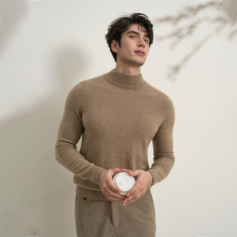 Suéter de hombre de cuello medio alto hoodie de punto de invierno delgado suéter de lana de base de hombre de cuello medio alto suéter de hombre