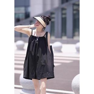 French Style Elegant Black Strap Jumpsuit Women's 2025 Summer New Fashion Loose Casual Slimming Wide Leg Shorts
