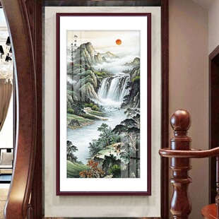 旭日东升玄关挂画新中式入户走廊竖版墙画鸿运当头山水画装饰壁画-阿里巴巴