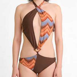 2026新款连体比基尼辣妹系脖紧身露背性感印花跨境速卖通bikini