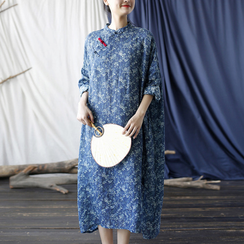 Cotton and linen chinese dresses for women qipao Chinese Style Retro Cheongsam Dresses with stand collar Cotton and linen chinese dresses for women qipao Chinese Style Retro Cheongsam Dresses with stand collar