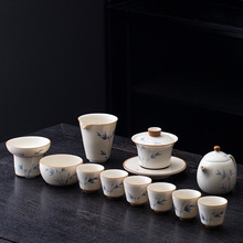 手绘草木灰功夫茶具陶瓷茶壶三才盖碗茶杯家用办公茶具套高档礼盒