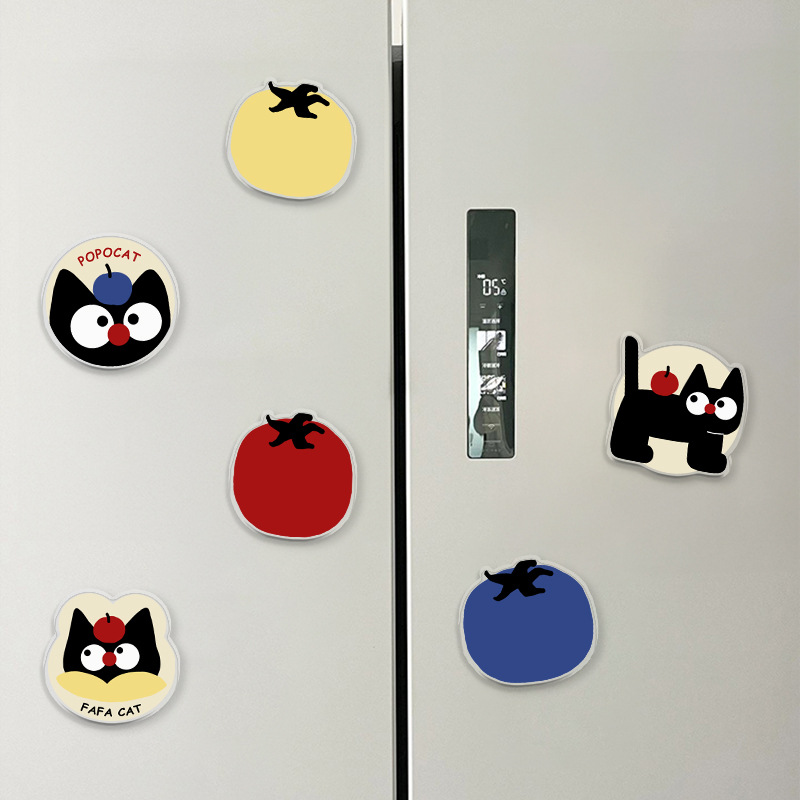 Caricatura gatito refrigerador adhesivo magnético 2024 nuevo adhesivo magnético acrílico decoración de armario moderno simple