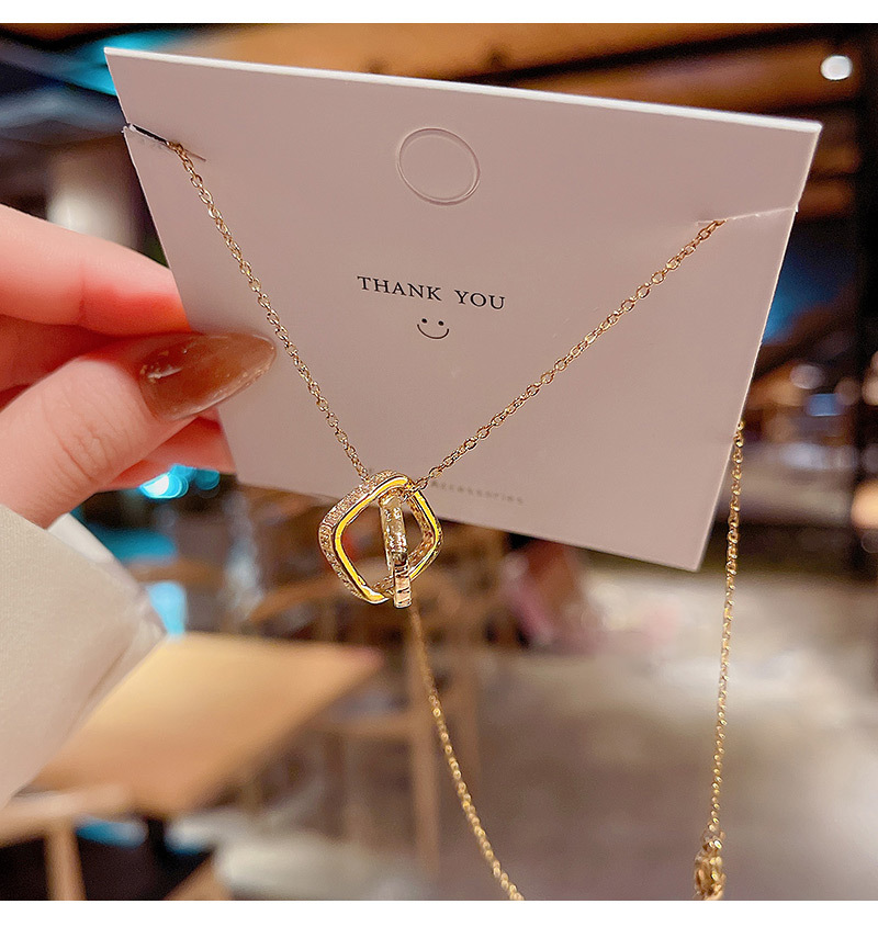 titanium steel square geometric micro-set pendant fashion simple clavicle chain