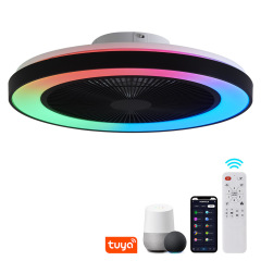 落書きRGB天井ランプ調光可能LED変色静音ファンランプ閉鎖式bluetooth付き寝室ファン照明器具