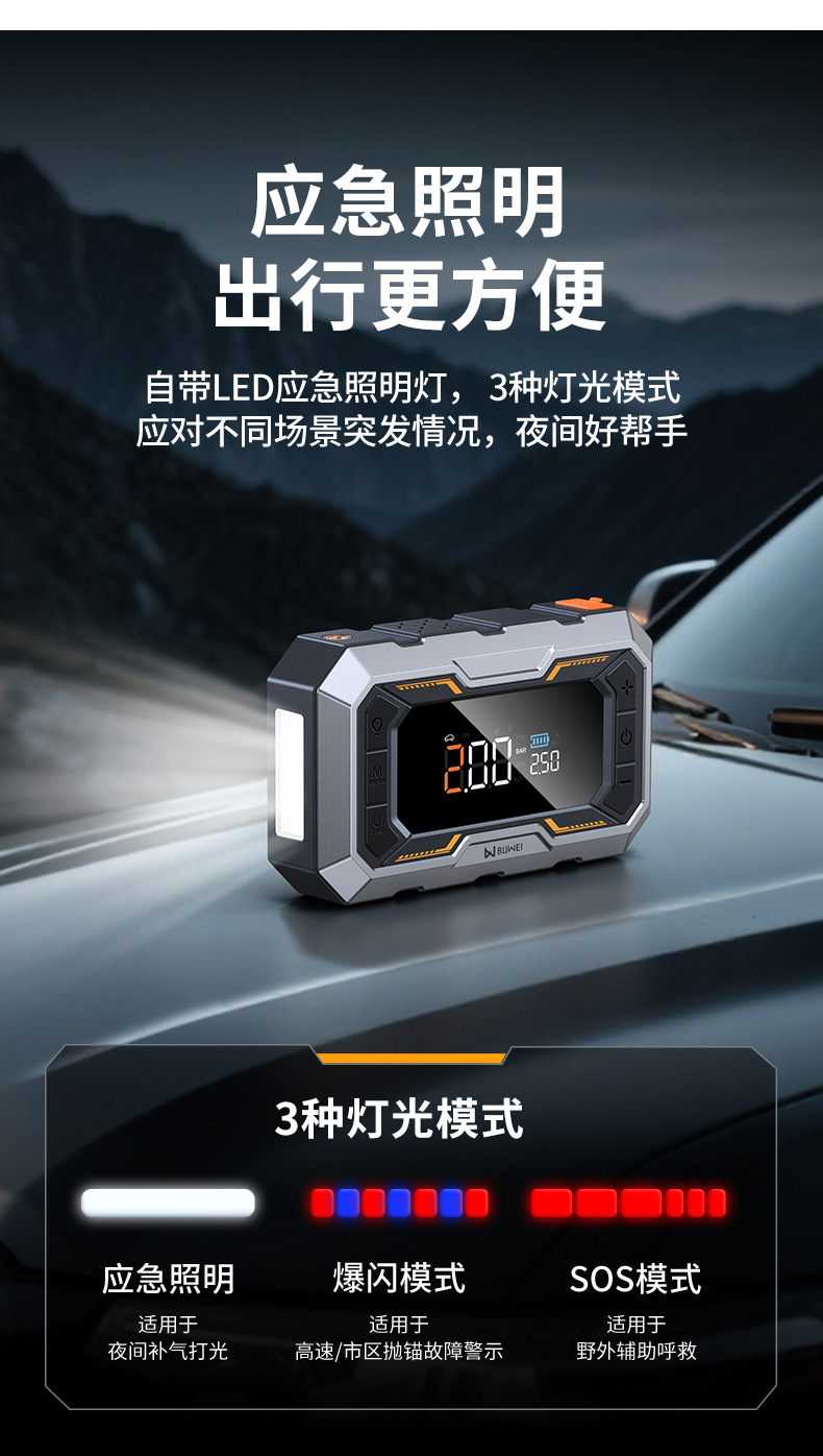 Buwei (N11) Car Emergency Jump Starter and Air Compressor Combo - Multifunctional Car Jump Starter and Air Pump