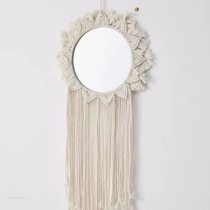 棉绳手工编织镜子 悬挂式化妆镜摆件 卧室客厅酒店家居装饰壁挂墙
