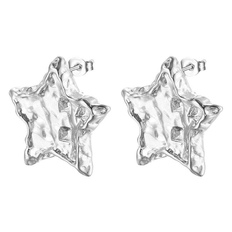 Moda europea y americana estilo retro francés estrella de cinco puntas de acero inoxidable pendientes de alto grado de las mujeres de lujo ligero 18K pendientes