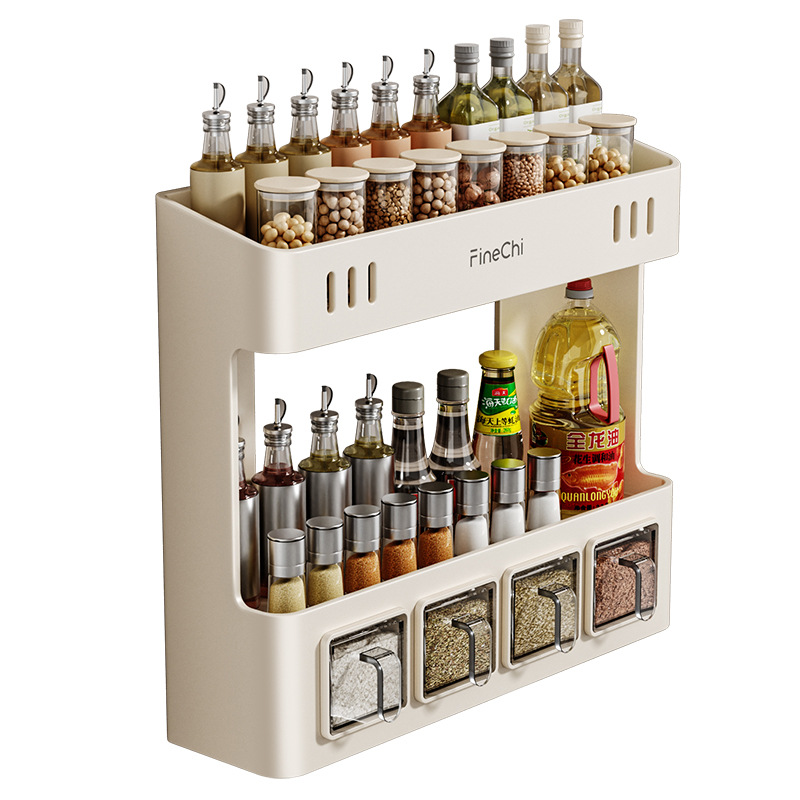 FINECHIキッチン調味料ラック壁掛け式家庭用多機能調味料セット調味料ボックス缶