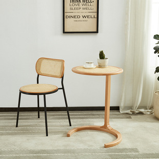Round Sofa Side Table, Light Luxury Home Living Room Small Coffee Table, Sun-Shade Storage Rack, Simple Bed Mini Side Table, Solid Wood Style