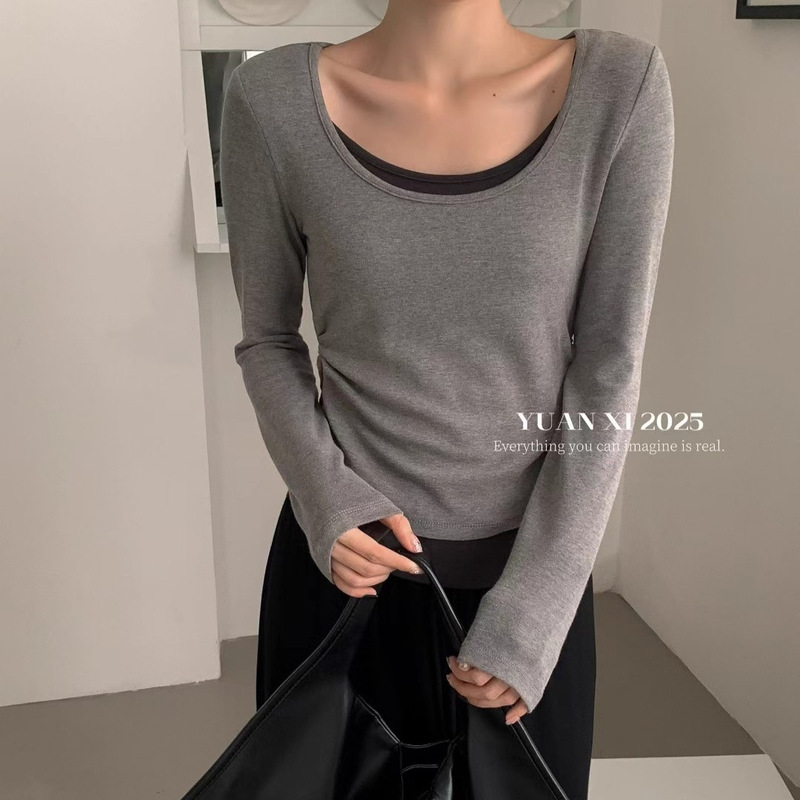 小众设计感个性撞色假两件修身羊绒打底衫女早秋新款韩版气质显瘦|undefined