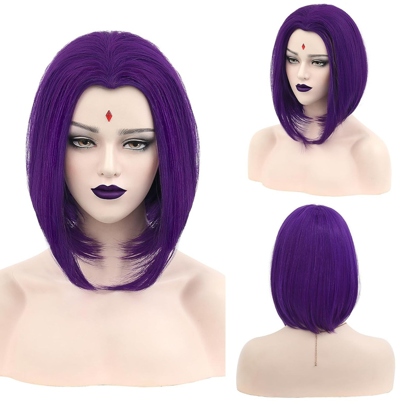 Raven Crow, Rachel Rose Anime X-Men Wig Beauty Pointed Purple Anti-upturned Short Hair