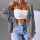 Cross-border imitation mink velvet knitted cardigan European and American style 2024 autumn and winter lazy style loose long sleeve V-neck sweater coat for women