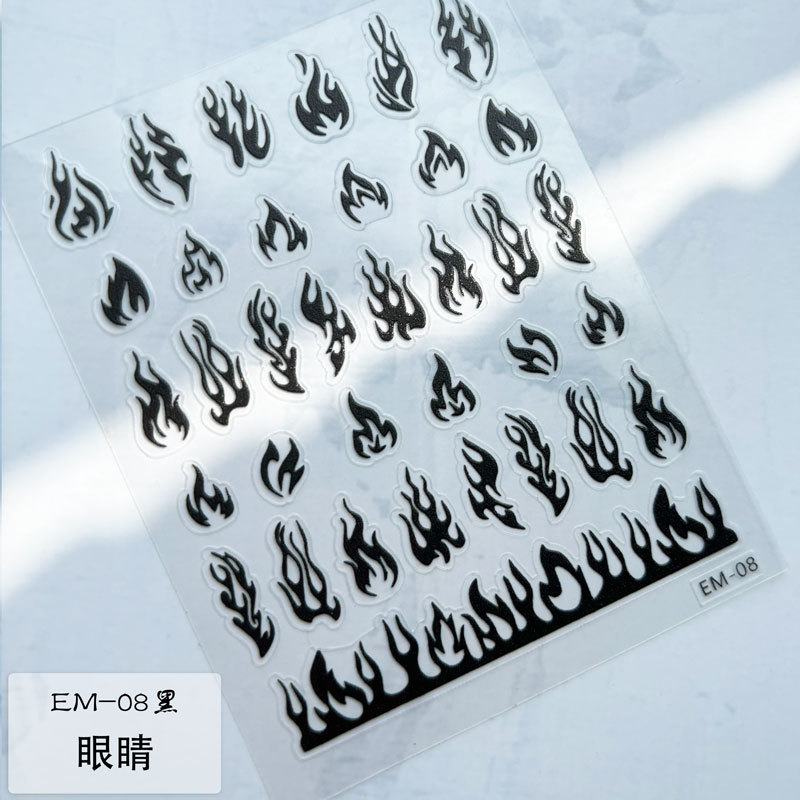 YiMei Yimei Cross-border Nail Art Stickers Black and White Gold and Silver Flame Decals Europe and America Flame Nail Stickers Wholesale