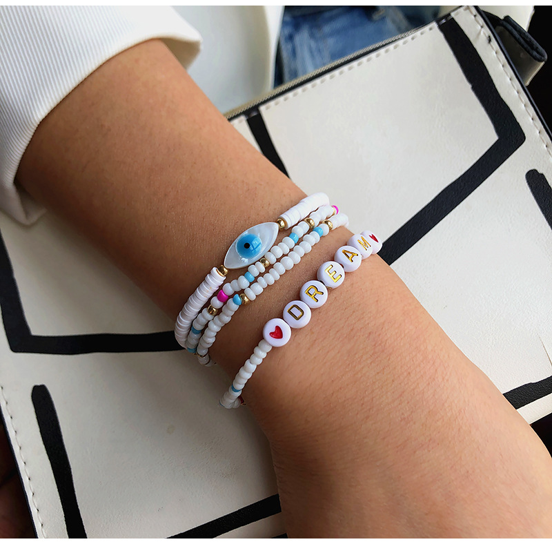 Pulsera De Cuerda Elástica Con Letras De Cerámica Suave Con Cuentas De Ojos De Diablo display picture 2