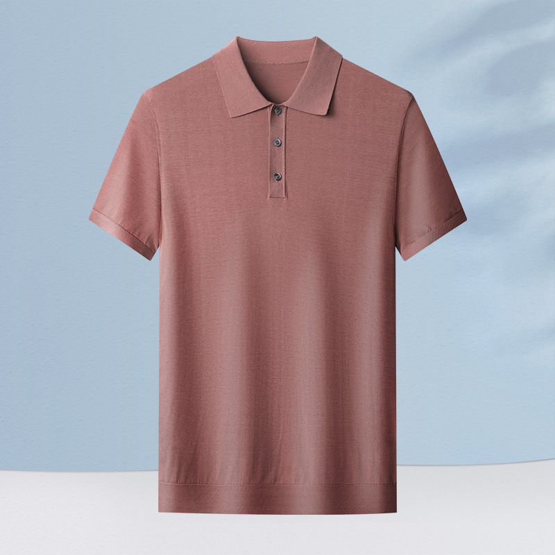 高級メンズ 100 マルベリーシルク半袖 Tシャツ夏薄手ニット半袖シンプルカジュアルシルクポロシャツ男性用|undefined