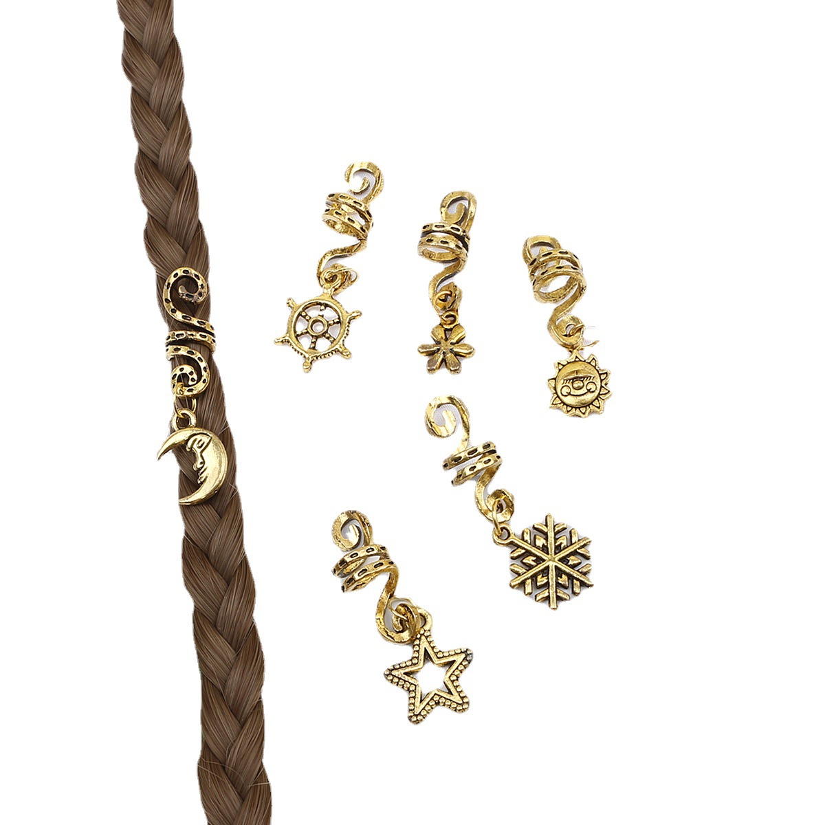 Europa y América sucia trenza hebilla de pelo hip hop aleación espiral accesorios para el cabello colgante de mariposa anillo de pelo de moda chica fresca trenzado accesorios para el cabello anillo de pelo