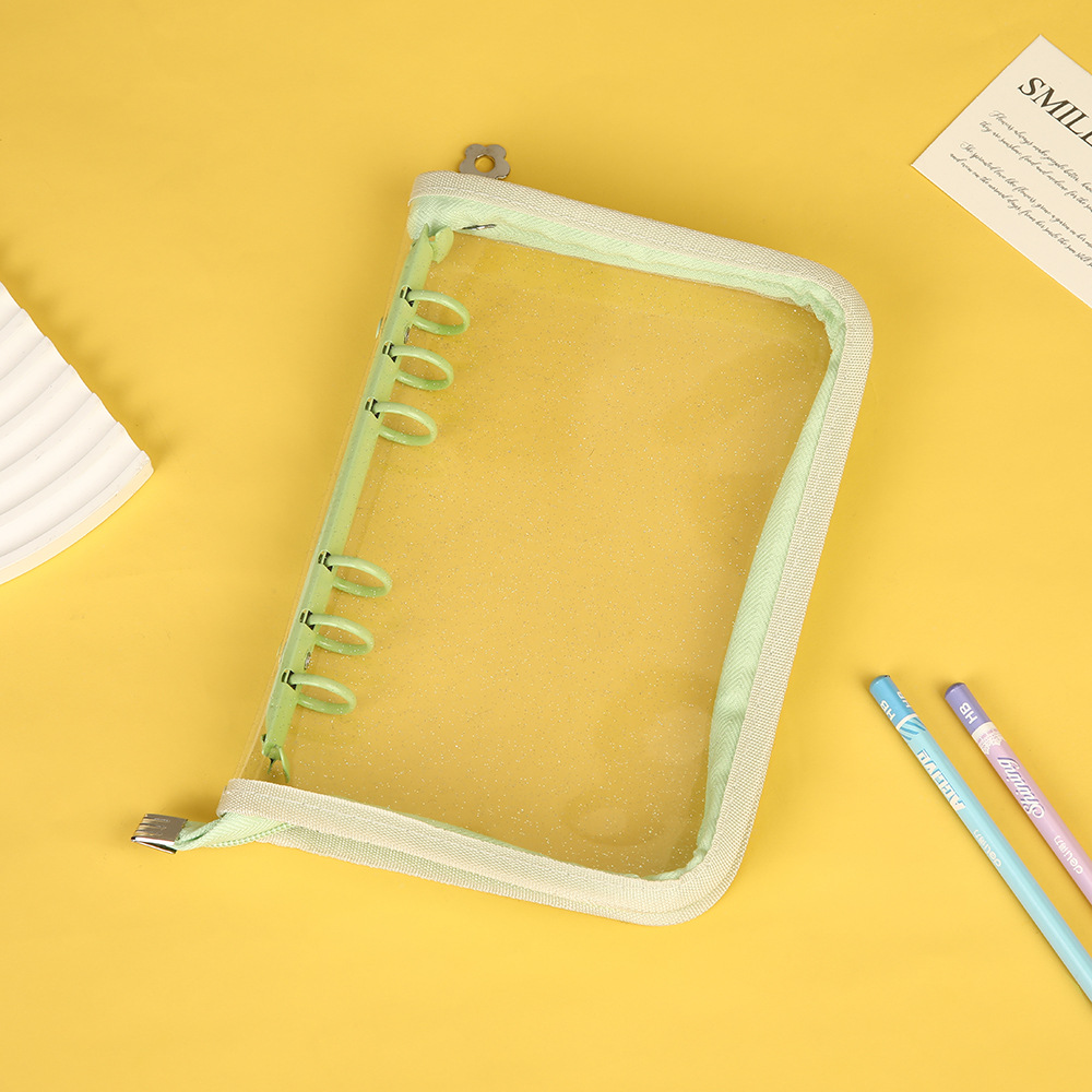 A5A6グリッターリーフリングバインダー、透明カードブック、ジッパー付きリーフリング手帳、ロゴ・パターン印刷カードアルバム収納ブック