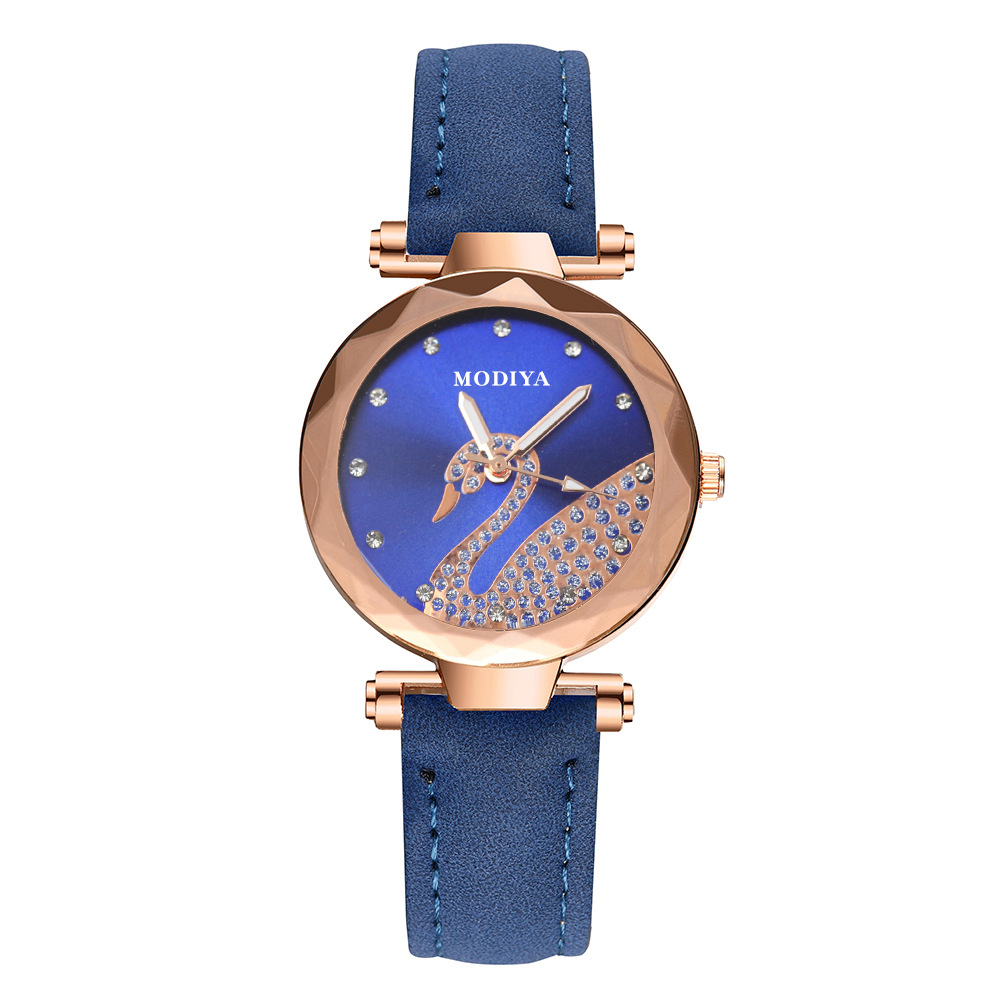Montre-bracelet pour femmes mode cristal cygne cadran Quartz analogique montre pour femme avec bracelet en daim montre-bracelet_voghion.com