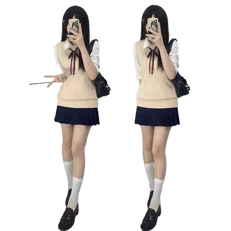 外搭叠穿马甲毛衣纯色基础V领JK制服套头背心秋冬日系学生学院风|undefined
