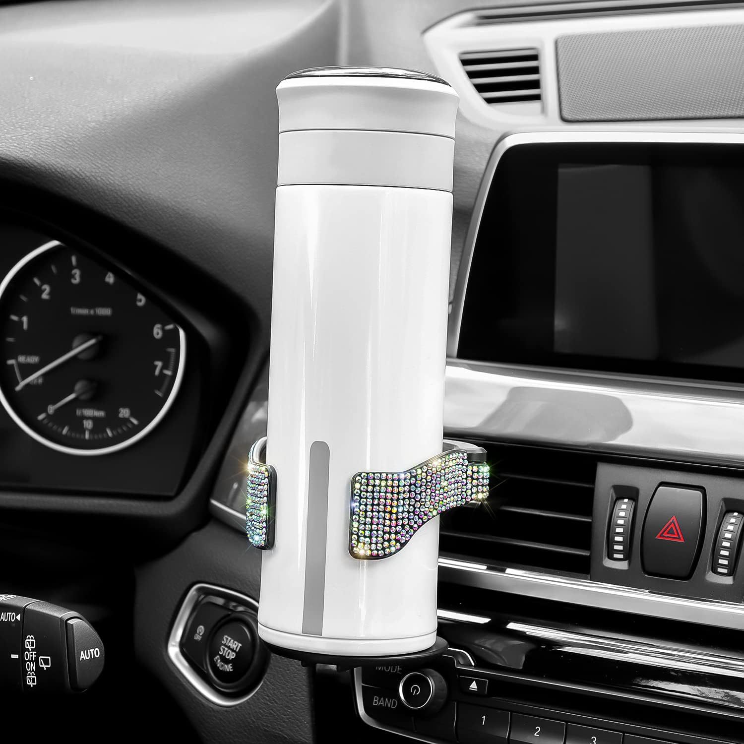 Car Rhinestone Water Cup Holder Car Rhinestone Tea Cup Holder Car Storage Rack with Drill Cup Holder Air Outlet Fixing Bracket