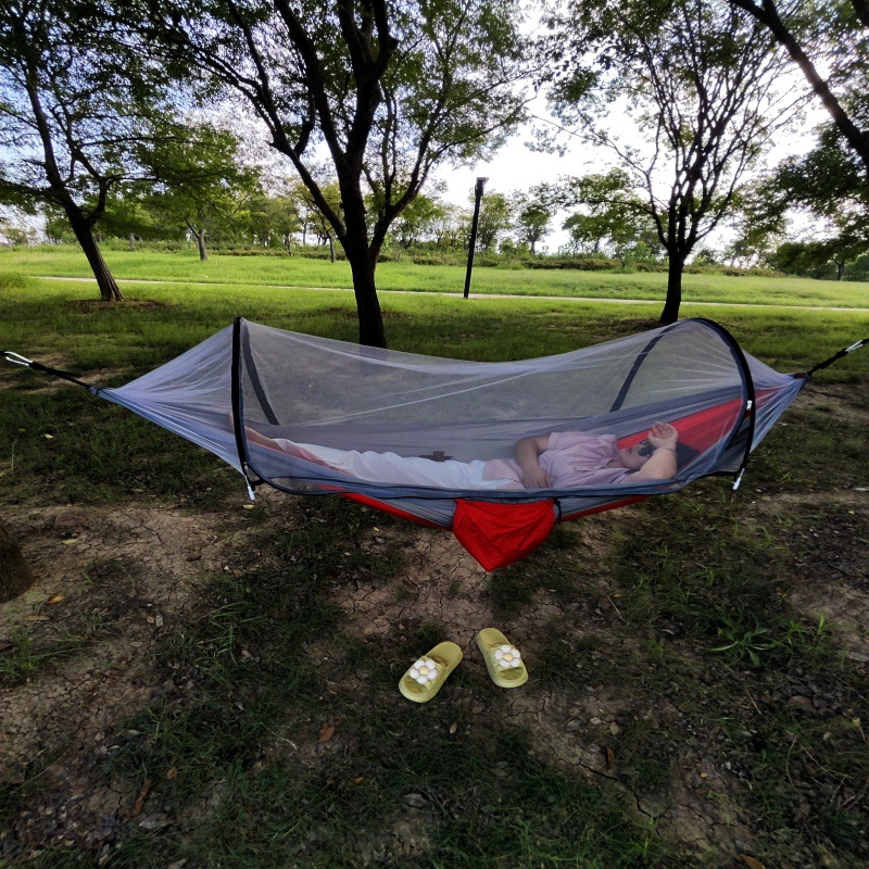 더블 모기장 모델 260*140 빨간색과 회색 무료 [로프 3m 묶음 + 카라비너]