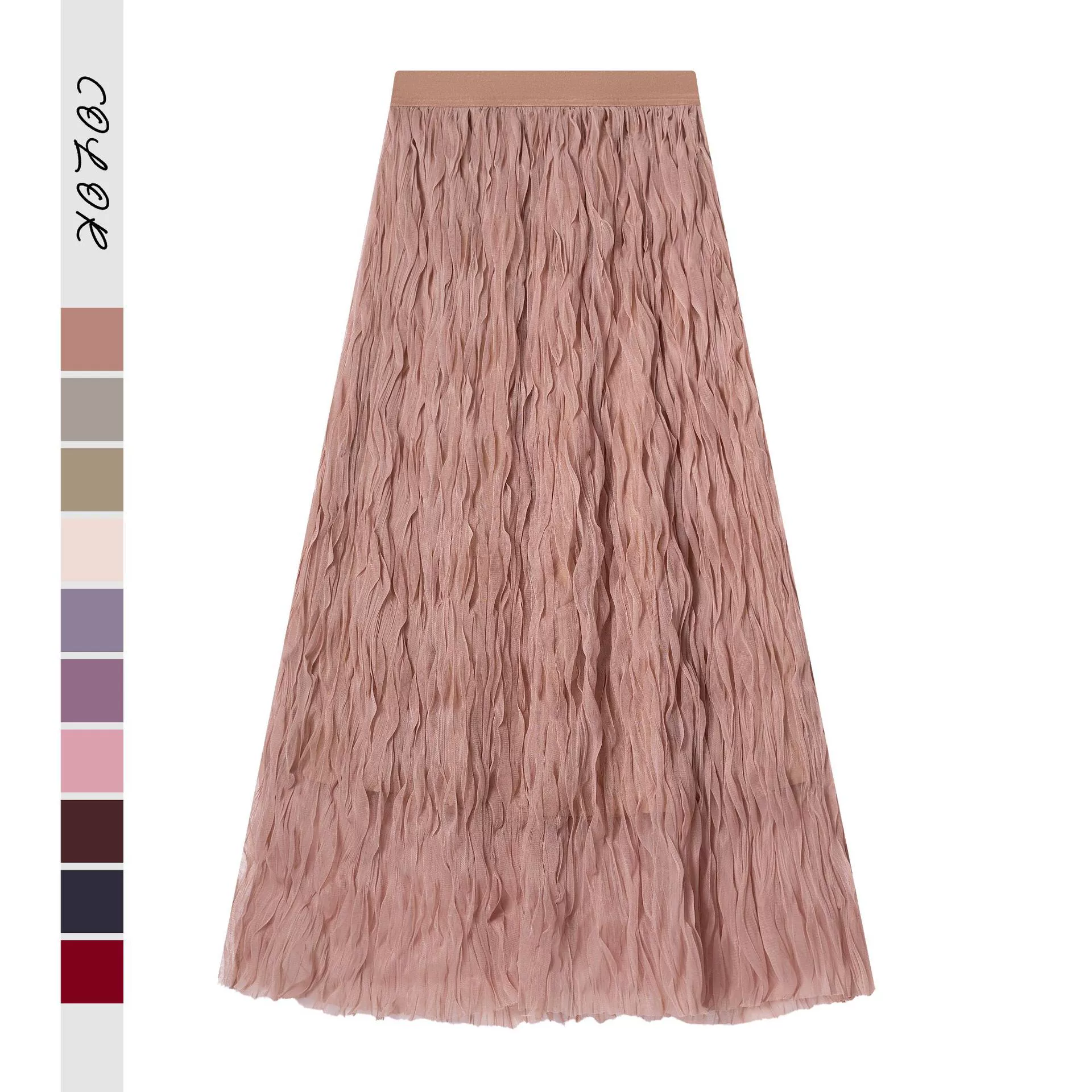 Французская юбка из плиссированной сетки юбка женская нежная летняя нежная ветреная высокая талия эласткая длинная фея юбка