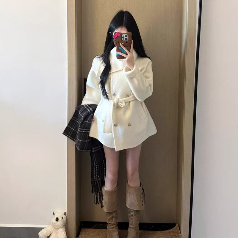 [Return of the Golden Daughter] Golden Daughter Double-Sided Cashmere Coat Women's 2025 Autumn and Winter Scarf Collar Small Woolen Jacket