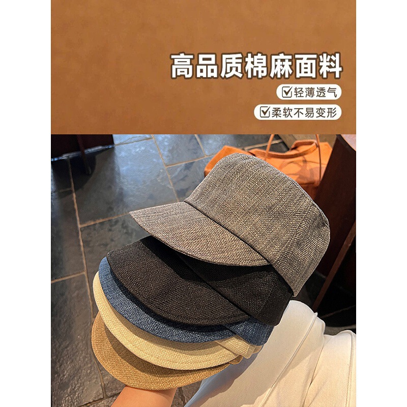 日系复古高品质亚麻马术帽子女显脸小百搭夏季款情侣鸭舌帽气质型|undefined