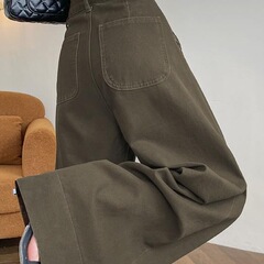 高腰2025垂感拖地长裤显瘦咖色梨型秋季牛仔阔腿裤女新款宽腿遮肉