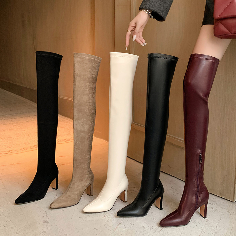 9cm Sexy Goddess Pointed High Heel Over-the-Knee Boots Women's Autumn and Winter fleece-lined Boots Stretch Thin Boots plus size 40-42 9cm Sexy Goddess Pointed High Heel Over-the-Knee Boots Women's Autumn and Winter fleece-lined Boots Stretch Thin Boots plus size 40-42