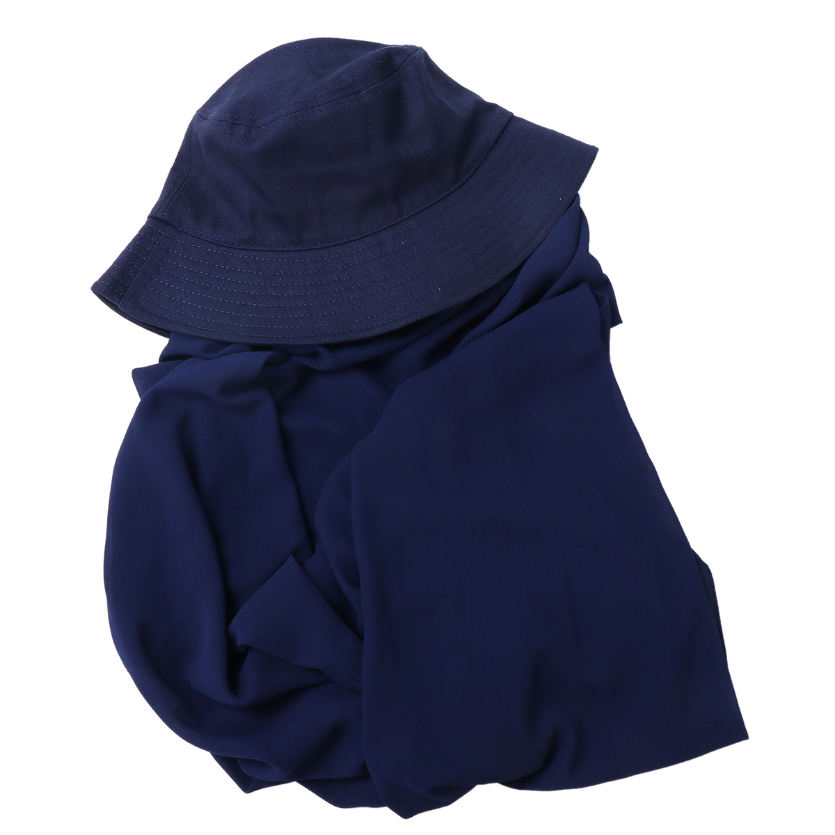 solid color chiffon plus fisherman hat long scarf pearl chiffon all-in-one scarf 2-piece set for drop shipping_voghion.com