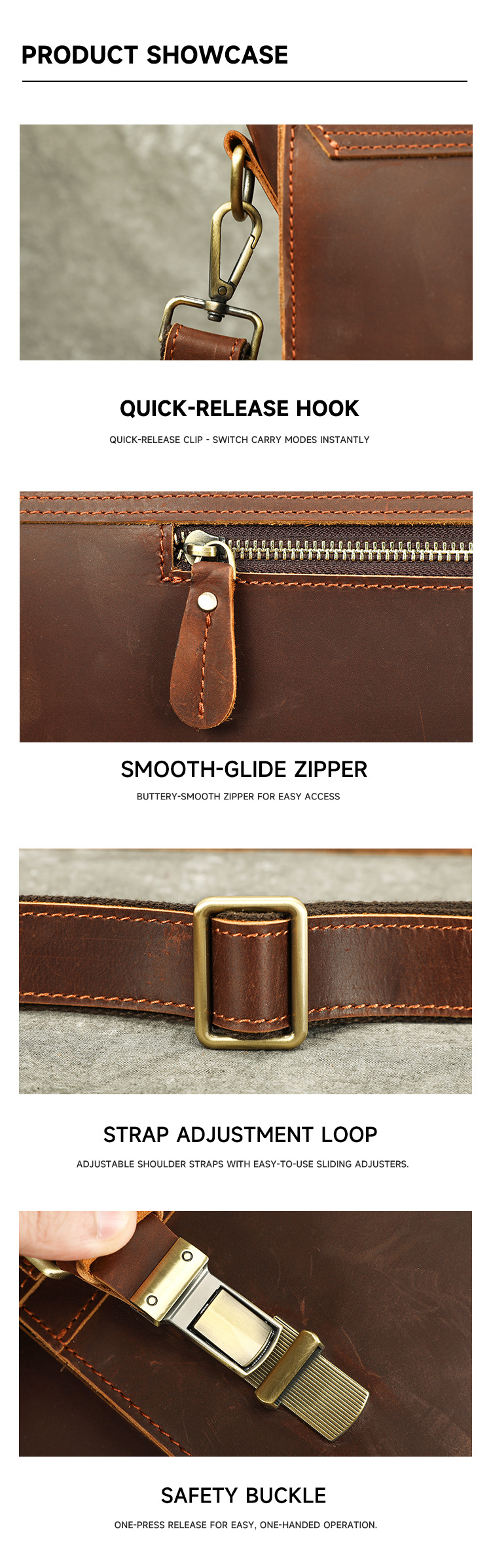 Túi da thật satchel nam phong cách retro, đựng tài liệu dung tích lớn, vừa laptop 15 inch — Cà phê (cỡ nhỏ) chi tiết 5